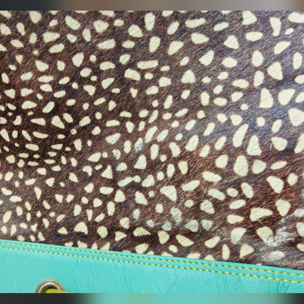 Zelah Leather & Hair on Hide Leopard Print Multicolor Drawstring Bucket Bag - Picture 12 of 12